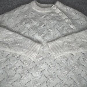 Sezane Sweater Womens Small Off White Kid Mohair Wool Open Knit Button Shoulder